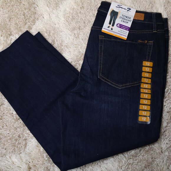 NWT Seven7 Tower Straight Crop High-Rise Relaxed Jean Womens 12 Dark Wash London - Picture 1 of 9